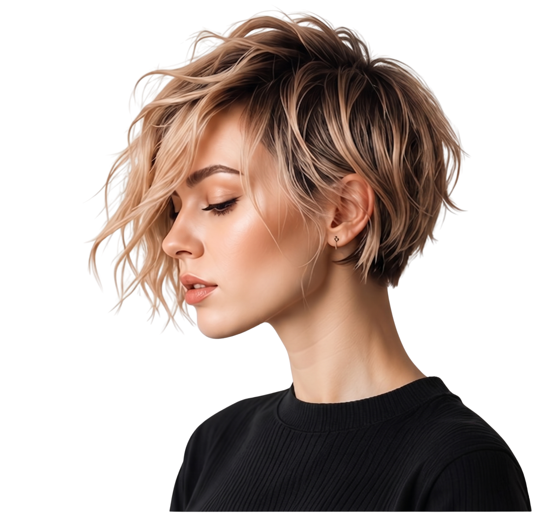 Modelka prezentująca nowoczesną fryzurę – HairStudio Poznań